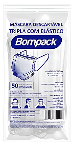 Pacote com 50 Máscaras Descartáveis BRANCA - BOMPACK