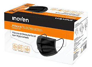 Caixa com 50 Máscaras Descartáveis PRETA - INOVEN