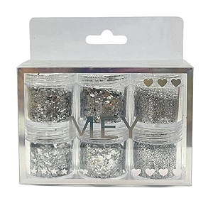 Kit com 6 Glitters PRATA - Mey