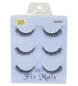 3 Pares de Cílios Postiços Mink 8D01 - Fix Mais