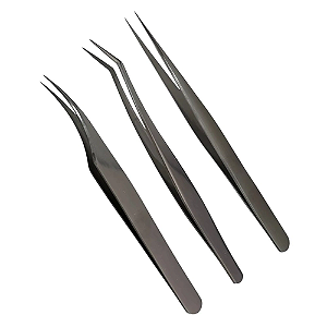Kit com 3 Pinças para Extensão de Cílios PRATA - Mey
