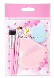 Kit com 2 Esponjas + 3 Pincéis para Maquiagem RA-364 - Ruby Anjo