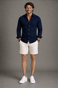Camisa Linho Marinho Manga longa