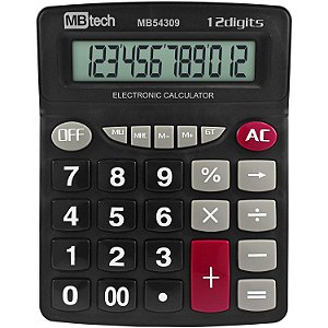 CALCULADORA ELETRÔNICA 12 DÍGITOS MBTECH MB54309 GRANDE