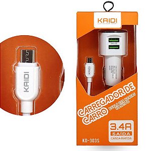 Kit Carregador Veicular Fonte+Cabo V8 Kaidi KD-303S