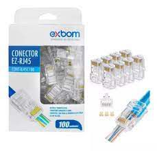 EXBOM Conector de cabo de rede EZ-RJ45 Vazado Cat5e/6e 100un