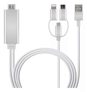 Cabo hdmi para celular 3in1 2M cabo para iphone V8 TYPE-C