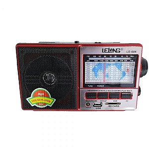 Rádio am/fm Le-606/604 Lelong 8 Bandas Usb/Cartão/Sd recarregavel