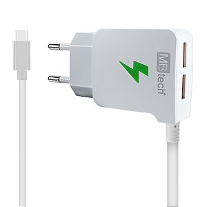 CARREGADOR DE TOMADA 12W 2.1A SAIDA TIPO-C C/2 ENTRADAS USB 52119