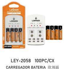 Carregador De Pilhas Rápido Bivolt + 4 Pilha AAA Recarregável