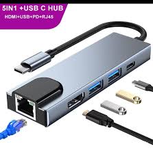 Hub USB-C 5 in 1 Entrada RJ45 HDMI 4K 2xUSB 3.0 e USB-C PD