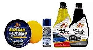 KIT LAVA AUTO 5PC SUNCAR (CERA, PRETINHO, SHAMPOO, SILIC,ESPON)