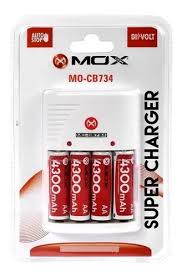 CARREGADOR DE PILHAS COM 4 PILHAS MOX MO-CB734
