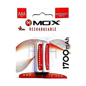 Pilha Mox Recarregavel 3A Palito com 2 pilhas 1700 Mah