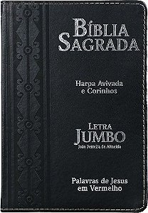 Bíblia Letra Jumbo Capa PU Luxo Harpa Avivada e Corinhos Preta