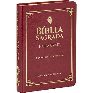 Bíblia Sagrada Letra Grande, Edição com Letras Vermelhas e Harpa Cristã, Couro sintético Vinho