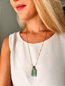 Colar Perfumeiro Pedra Quartzo Verde Ouro