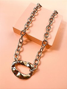 Choker Correntaria com Pingente Elo Desconstruido Ródio Branco
