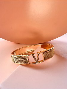 Bracelete V Inspiração Cravejado Ouro