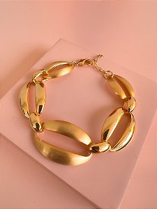 Pulseira Oval Elos Lisos e Acetinados Ouro