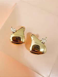 Ear Hook Liso com Pedra de Zircônia Ouro