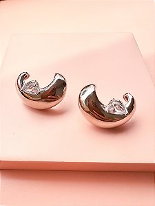 Ear Hook Liso Concha com Pedra de Zircônia Ródio Branco