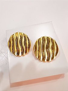 Brinco Maxi Redondo Texturizado Acetinado e Liso Ouro