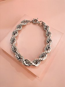 Pulseira Cordão Baiano G Ródio Branco