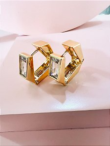 Brinco Argola Lisa com Pedra Retangular Zircônia Ouro