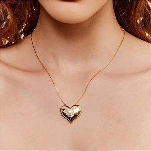 Colar Coração com Pérola Ouro