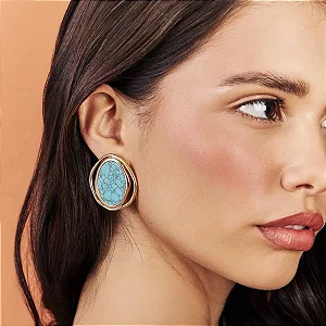 Brinco Turquesa Aste Ouro