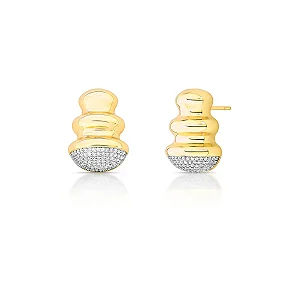 Brinco Luxo Inspiration Tubular Cravejado Ouro