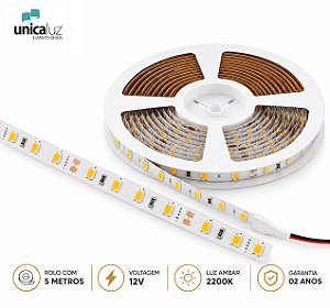 Fita LED 12V 10W/m 120Leds IP20 AMBER 2200K - 05 metros - EKF2835120A - EKLART