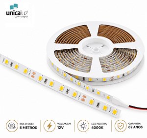 Fita LED 12V 05W/m 60Leds IP20 BRANCO NEUTRO 4000K - 05 metros - EKF4448HL90 - EKLART