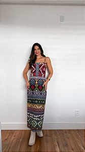 Vestido Longo Etnico Linho - M