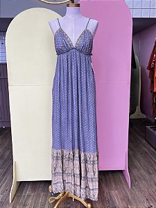 Vestido Longo Alcinha Estampa Joya Azul  e Bege Maria Filó M
