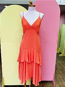 Vestido Midi Crepe Laranja Marias Hill - M
