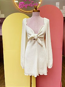 Vestido Curto Branco Manga Longa Charth - P