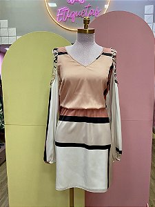Vestido Acetinado Tons De Rosa E Preto Skunk - 38