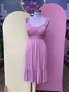 Vestido Rose Viscose Bojo Babado Na Alça Ahina - GG