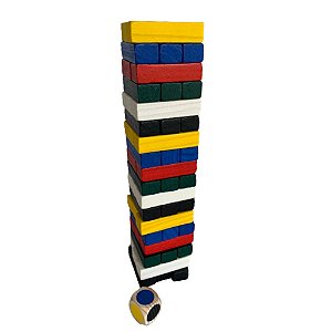 Jenga Colorida com dado- Jogo de encaixe jogo de equilíbrio, jogo para família, torre de equilíbrio, Jenga, dinâmica de grupo