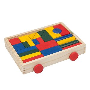 Brinquedo com Blocos Coloridos em Madeira- Carrinho em Madeira, Brinquedo de Encaixe, Equilíbrio e Lúdico Montessori