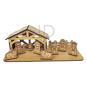 Mini Presépio Natal Infantil para montar 10 cm altura MDF Cru