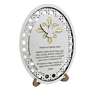 Enfeite Placa Oval Rattan Oração Espírito Santo 15 cm MDF