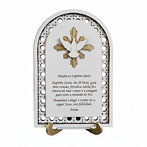 Enfeite Placa Rattan Arco Oração Espírito Santo 15 cm MDF