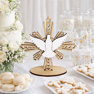 Enfeite Esplendor Divino Espírito Santo 25 cm MDF Cru e Branco