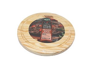 Tabua de madeira redonda 24cm p/ cozinha carnes churrasco