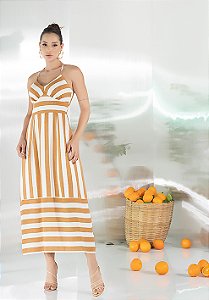 Vestido longo best sale listrado de alcinha