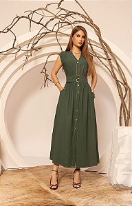 Vestido Marant com Pesponto com Botões