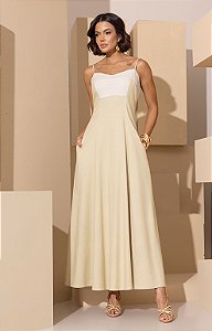 Vestido Midi Linho Bicolor